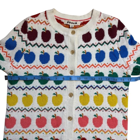 Boden Rainbow Apple Fair Isle Cardigan Sweater XS White K0851 Cotton/Wool Blend - Picture 6 of 10